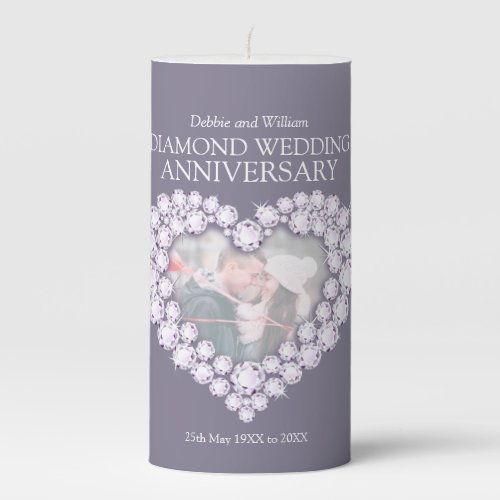 60th diamond wedding anniversary heart photo pillar candle