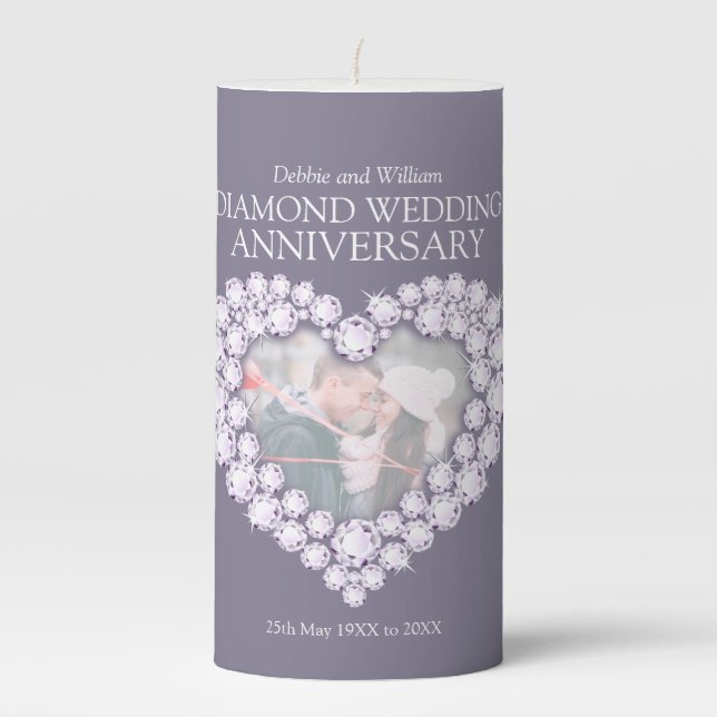 60th diamond wedding anniversary heart photo pillar candle (Front)