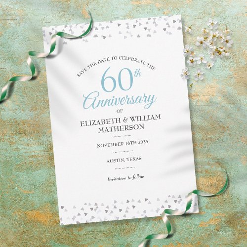 60th Diamond Wedding Anniversary Hearts Confetti Save The Date