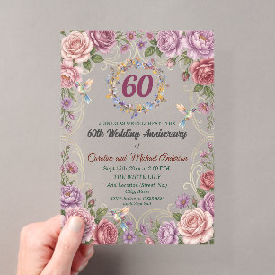 60th Diamond Wedding Anniversary Hummingbirds Acrylic Invitations
