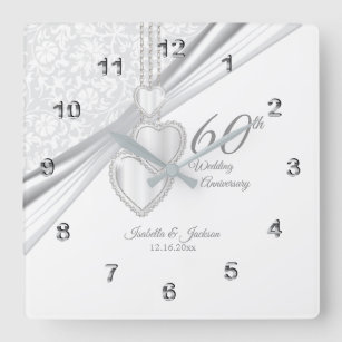 60th Diamond Wedding Anniversary Keepsake Square Wall Clock