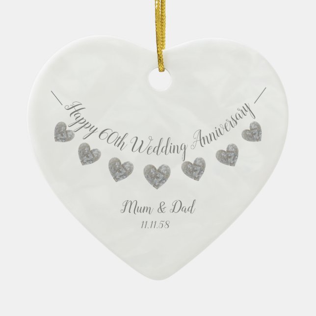 60th Diamond Wedding anniversary mom & dad Ceramic Ornament (Front)