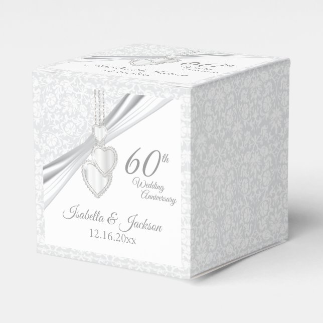 60th Diamond Wedding Anniversary on White Favor Boxes (Front Side)