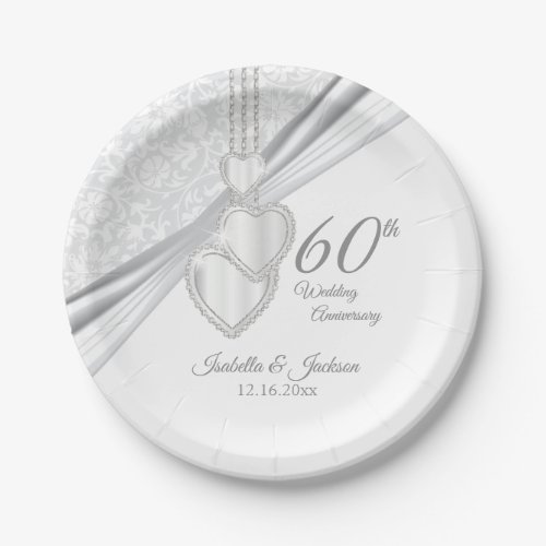 60th Diamond Wedding Anniversary on White Paper Plates