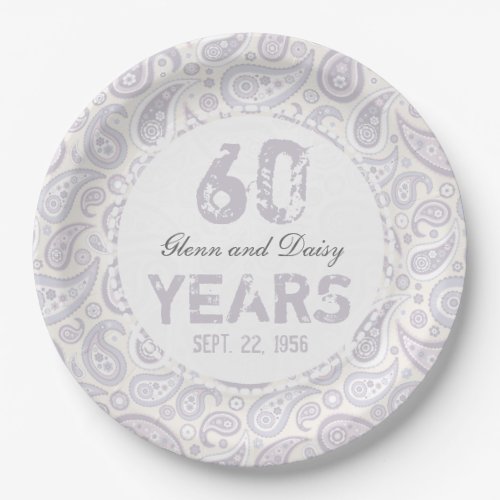 60th Diamond Wedding Anniversary Paisley Pattern Paper Plates