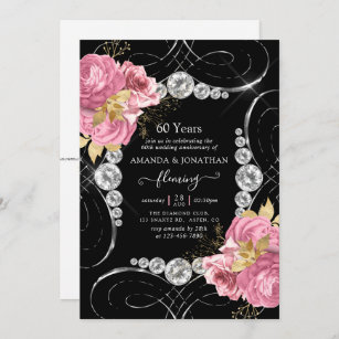 Pretty Pink Diamond Wedding Anniversary Party Personalised Invitations 