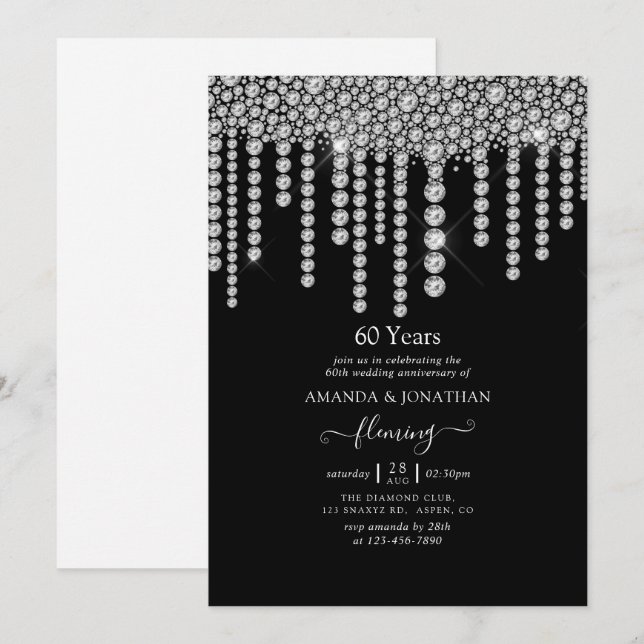 60th Diamond Wedding Anniversary Party Invitation (Front/Back)