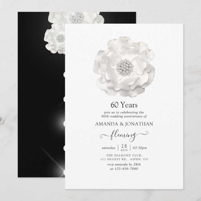 60th Diamond Wedding Anniversary Party Invitation (Front/Back)