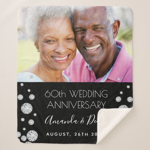 60th diamond wedding anniversary photo black sherpa blanket