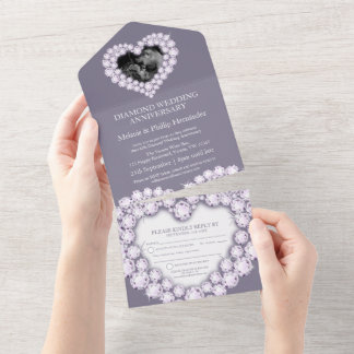 60th diamond wedding anniversary photo gray all in one invitation