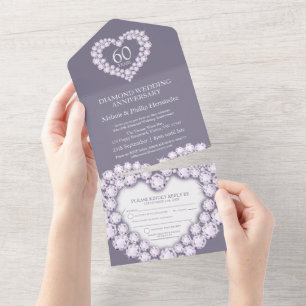 60th diamond wedding anniversary photo gray all in one invitation