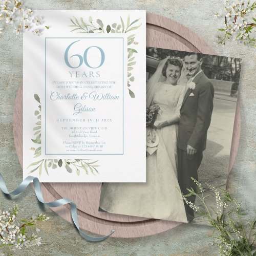 60th Diamond Wedding Anniversary Photo Greenery Invitation