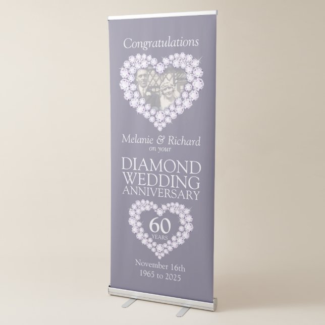 60th Diamond wedding anniversary photo heart Retractable Banner (3/4)