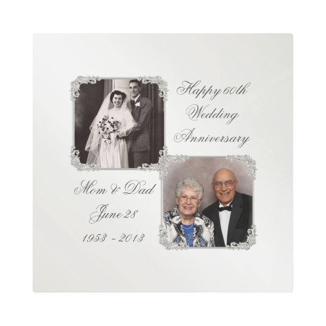 60th Diamond Wedding Anniversary Photo Metal Art (Front)