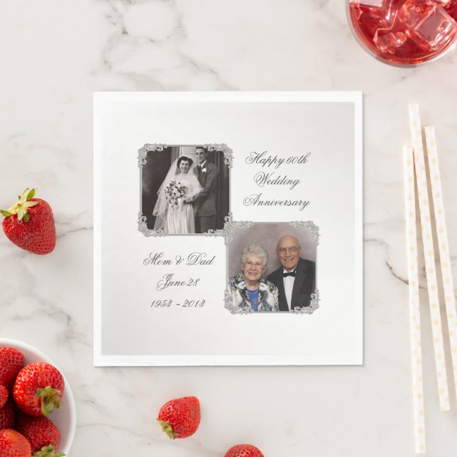 60th Diamond Wedding Anniversary Photo Napkins (Insitu)