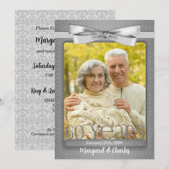 60th Diamond Wedding Anniversary Photo Party Invitation (Front/Back)