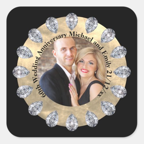 60th Diamond Wedding Anniversary PHOTO Personalize Square Sticker