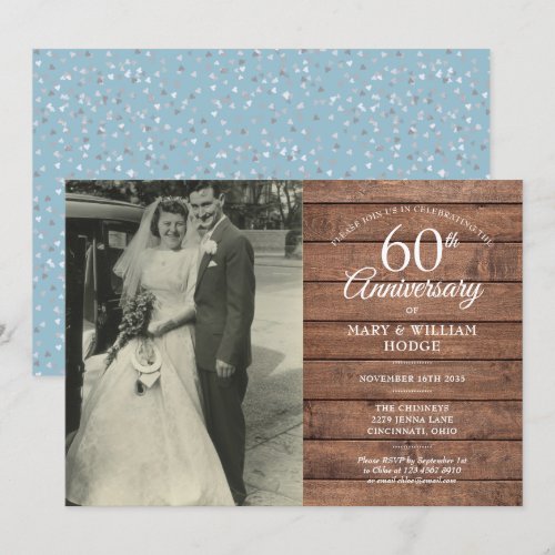 60th Diamond Wedding Anniversary Photo Rustic Wood