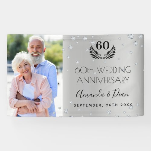 60th diamond wedding anniversary photo silver banner