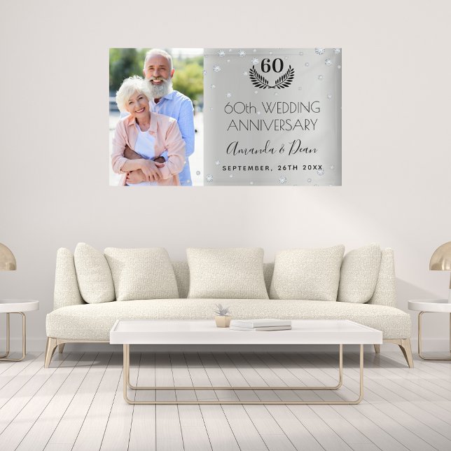 60th diamond wedding anniversary photo silver banner (Creator Uploaded)