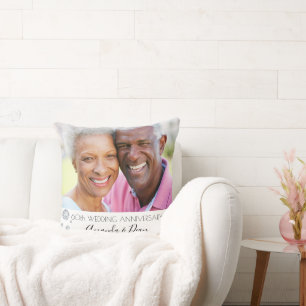 60th diamond wedding anniversary photo white throw pillow