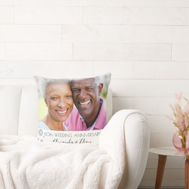60th diamond wedding anniversary photo white throw pillow (Couch)