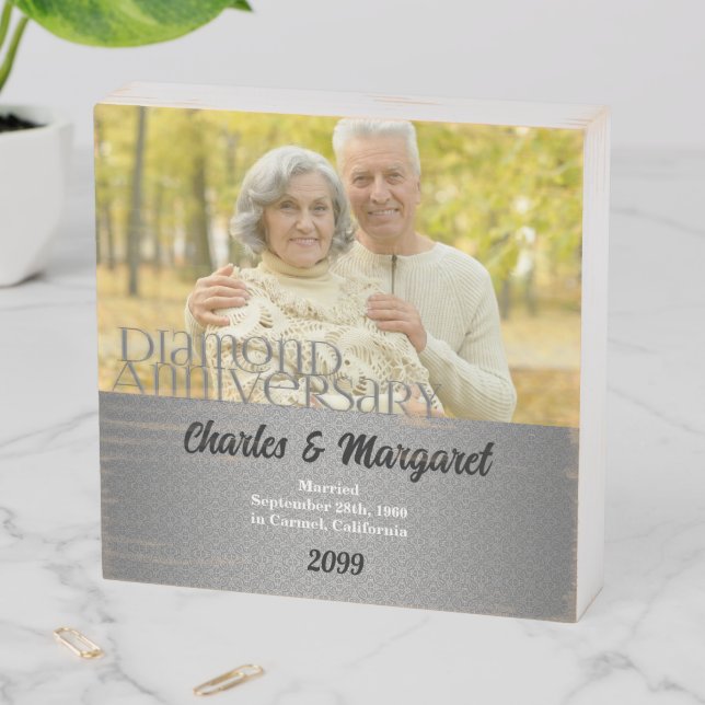 60th Diamond Wedding Anniversary Photo Wooden Box Sign (In Situ Horizontal)