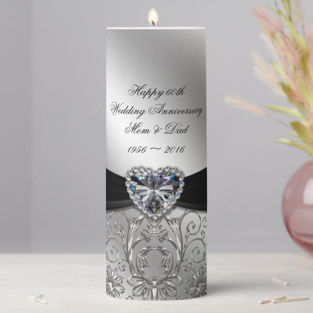 60th Diamond Wedding Anniversary Pillar Candle (In Situ)