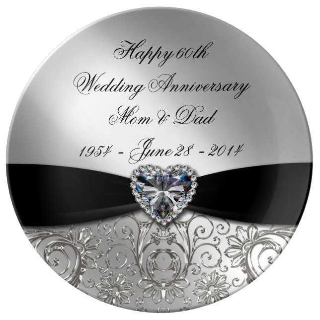 60th Diamond Wedding Anniversary Porcelain Plate (Front)