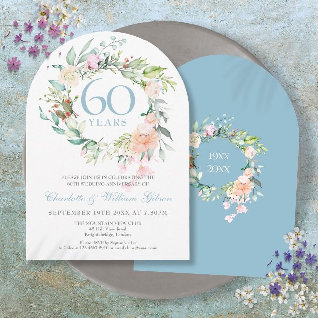 60th Diamond Wedding Anniversary Roses Floral Arch Invitation (60th Diamond Wedding Anniversary Roses Floral Arch Invitation)