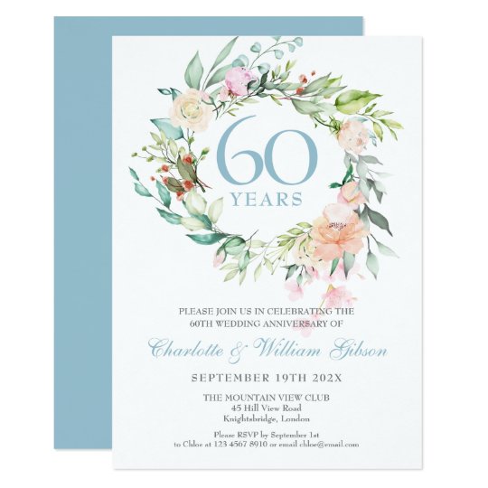 60th Diamond Wedding Anniversary Roses Floral Invitation