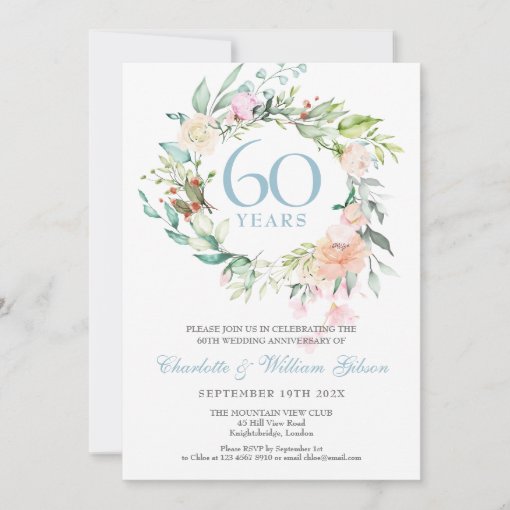 60th Diamond Wedding Anniversary Roses Floral Invitation | Zazzle