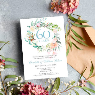 60th Diamond Wedding Anniversary Roses Floral Invitation