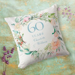60th Diamond Wedding Anniversary Roses Floral Throw Pillow<br><div class="desc">Featuring a delicate watercolour floral garland,  this chic botanical 60th wedding anniversary keepsake pillow can be personalised with your special anniversary information in elegant diamond blue text. Designed by Thisisnotme©</div>