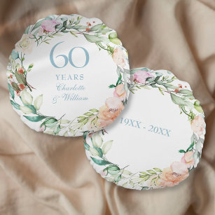 60th Diamond Wedding Anniversary Roses Garland  Round Pillow