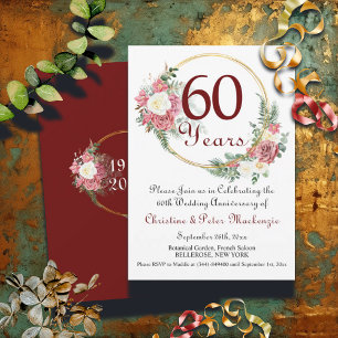60th Diamond Wedding Anniversary Roses Gold Frame Invitation
