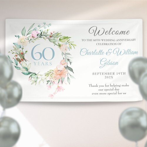 60th Diamond Wedding Anniversary Roses Welcome Banner