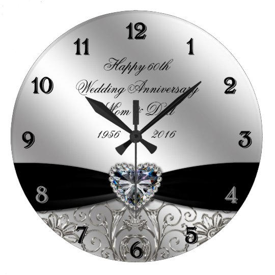 60th Diamond Wedding Anniversary Round Wall Clock Zazzle