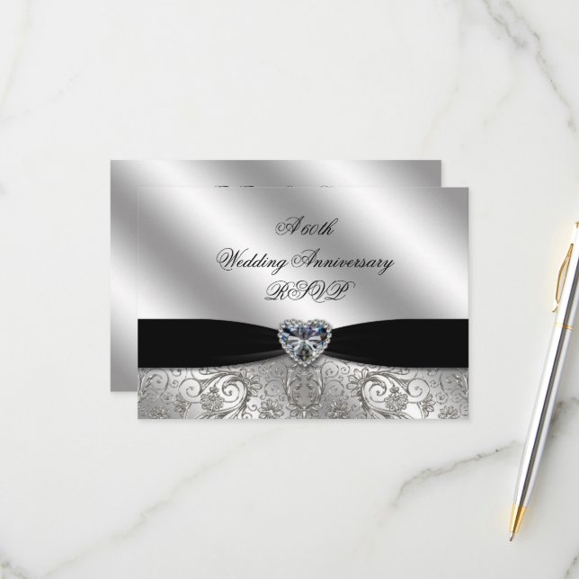 60th Diamond Wedding Anniversary RSVP Card (Front/Back In Situ)
