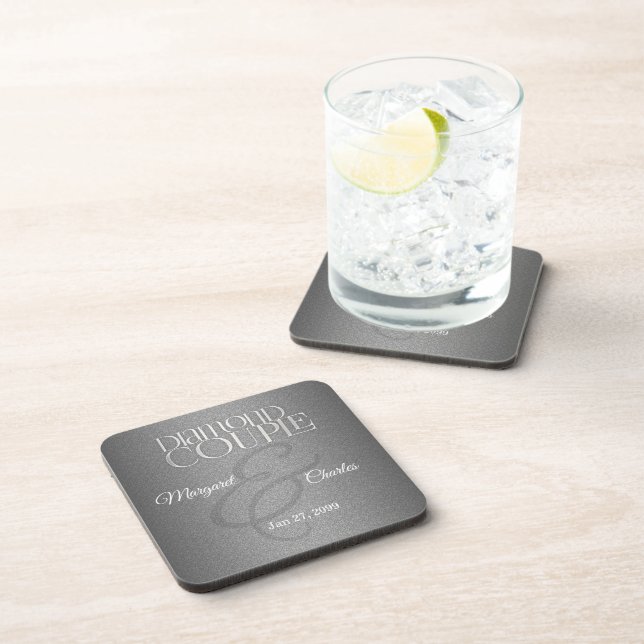 60th Diamond Wedding Anniversary Silver Damask Drink Coaster (Right Side)