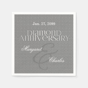 60th Diamond Wedding Anniversary Silver Napkins