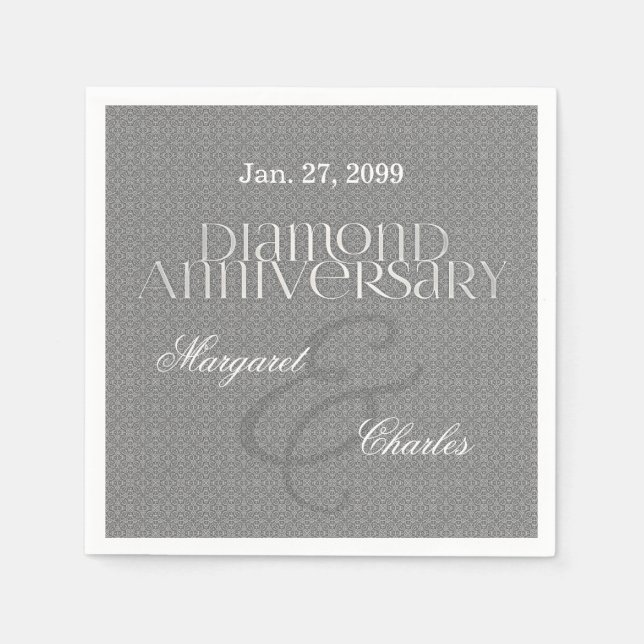 60th Diamond Wedding Anniversary Silver Napkins (Front)