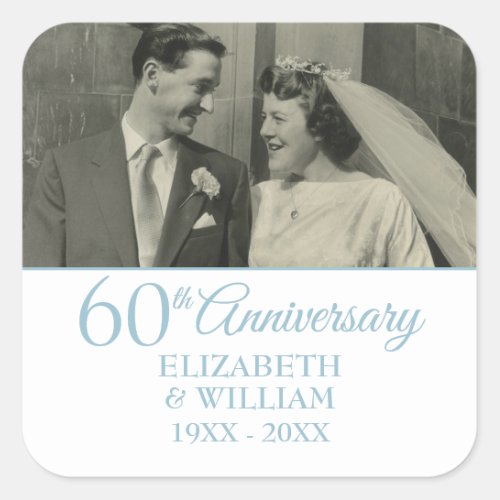60th Diamond Wedding Anniversary Simple Photo Square Sticker