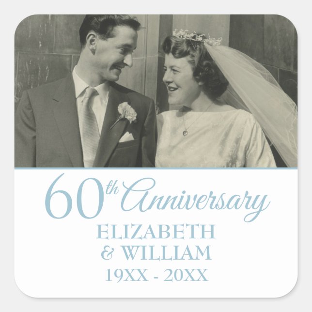 60th Diamond Wedding Anniversary Simple Photo Square Sticker (Front)