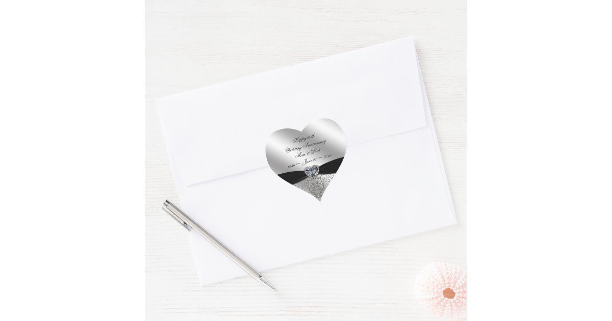 Diamond Heart 60th Wedding Anniversary Stickers, Zazzle