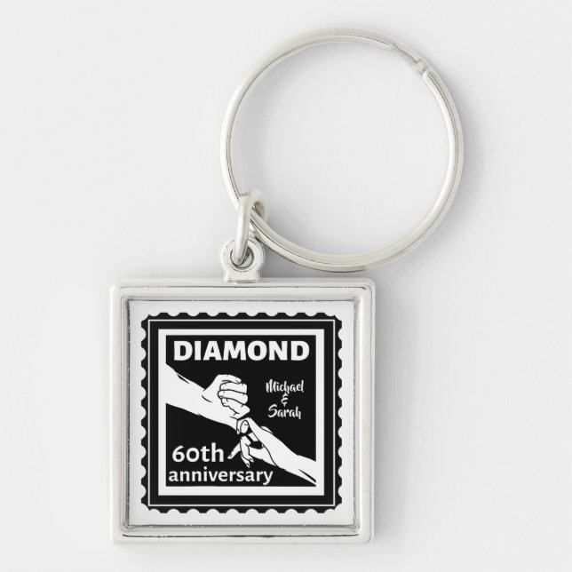 60th diamond wedding anniversary traditional keychain (Front)