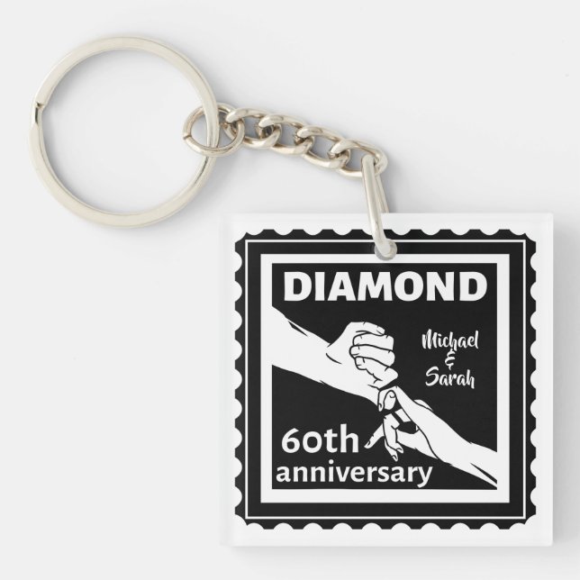 60th diamond wedding anniversary traditional keychain (Front)