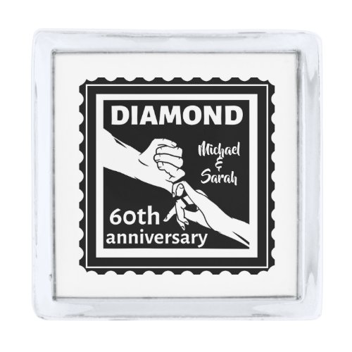 60th diamond wedding anniversary traditional silver finish lapel pin