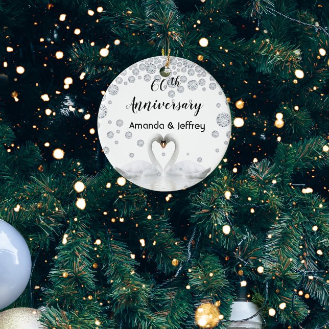 60th diamond wedding anniversary white swans ceramic ornament (Creator Uploaded)
