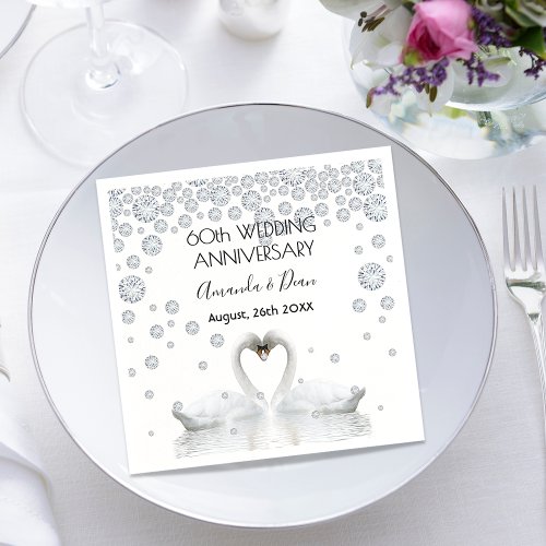 60th diamond wedding anniversary white swans love napkins